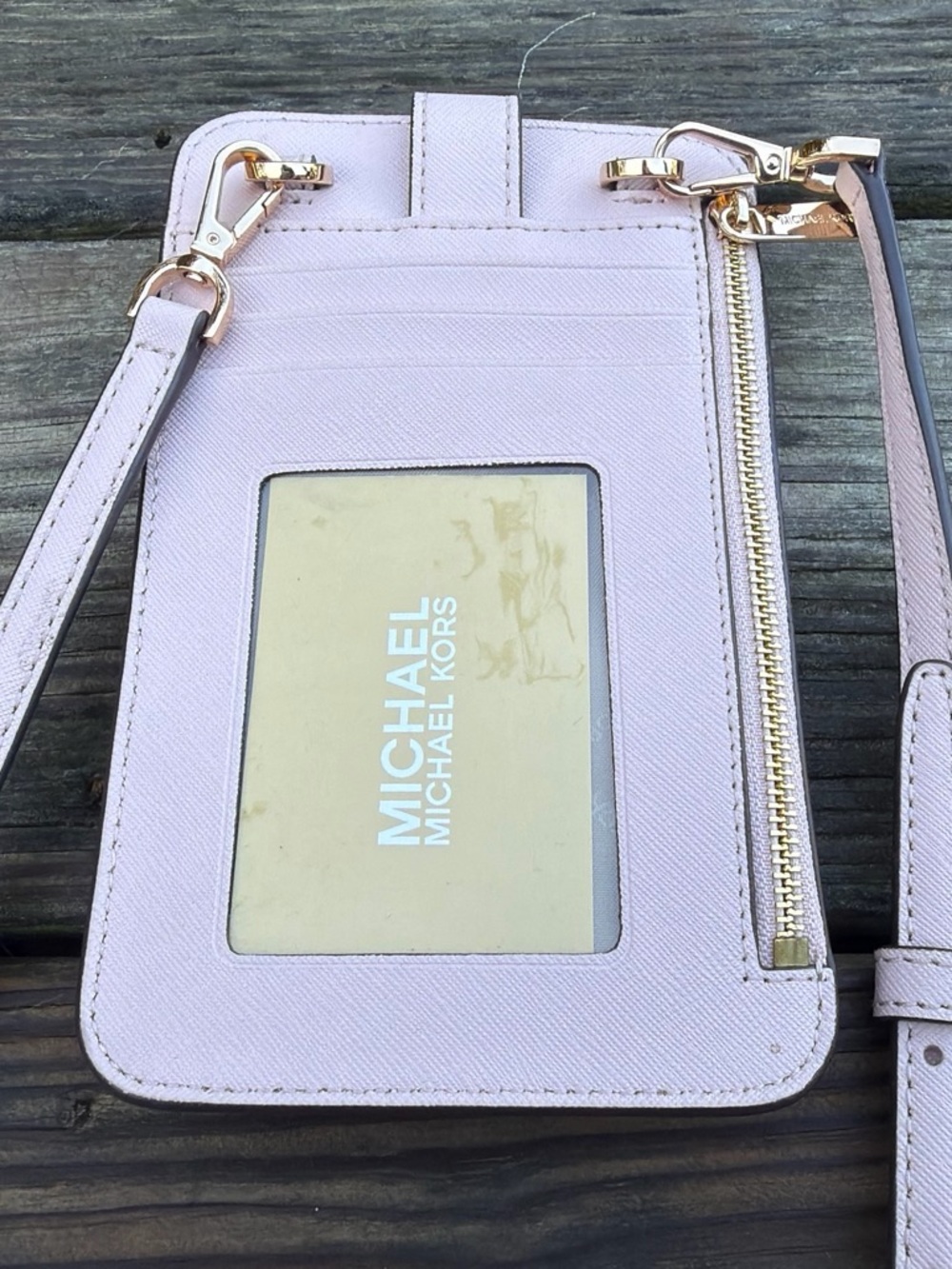 Michael Kors Light Pink Crossbody Cardholder with Gold Hardware